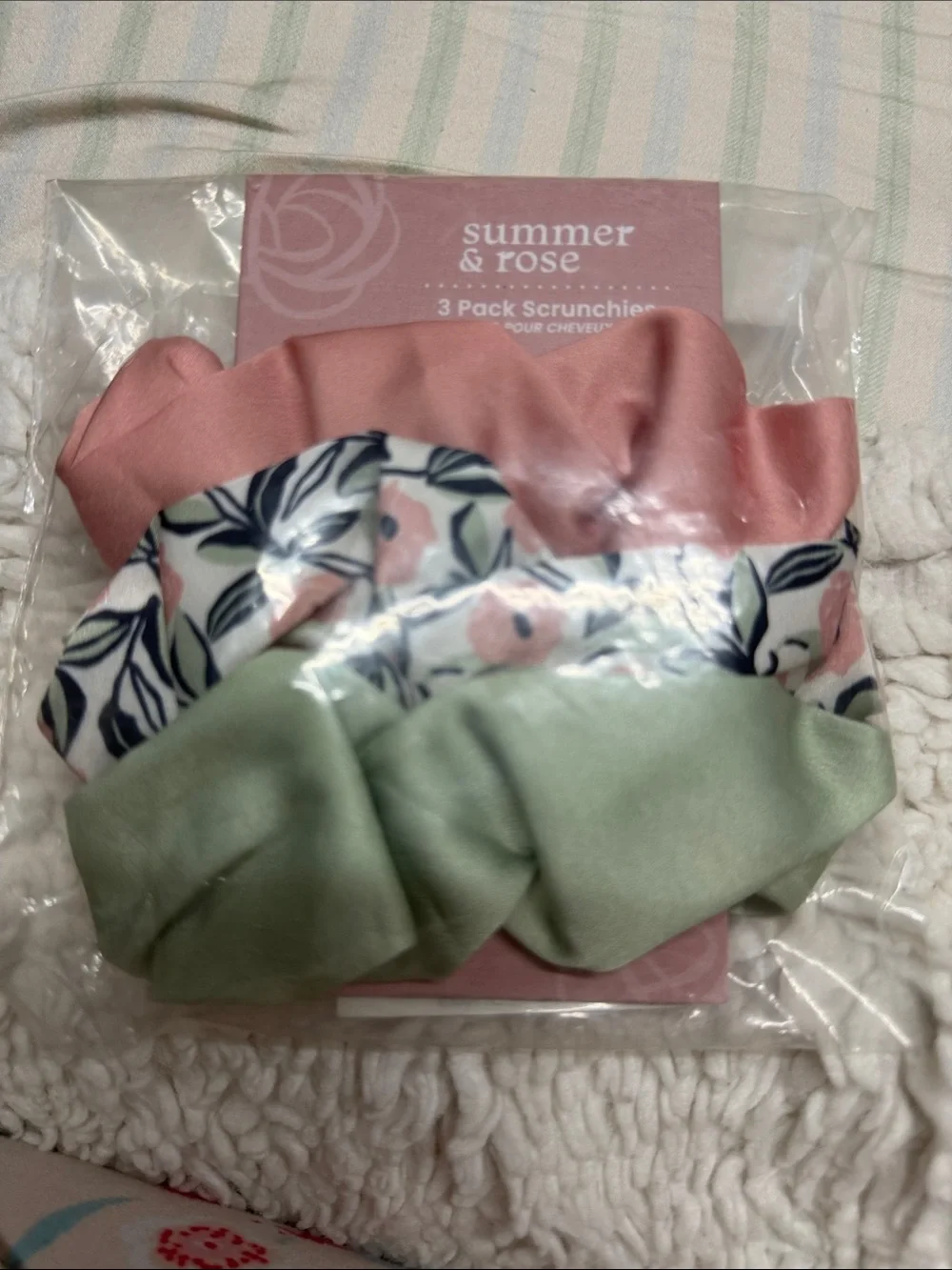 summer & rose Satin Scrunchie Set — Blush, Floral, Sage